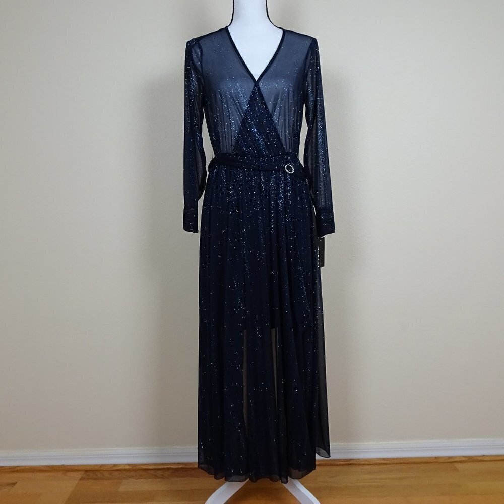 En Focus Studio Cocktail Dress Women's Petite Size 6P Blue Sheer Sexy